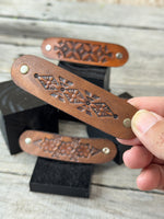 Hand Stamped Leather Hair Barrettes