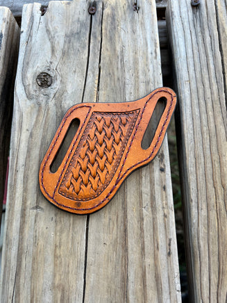 Custom Ordered Leather Pocket Knife Sheath Hand Stamped Design