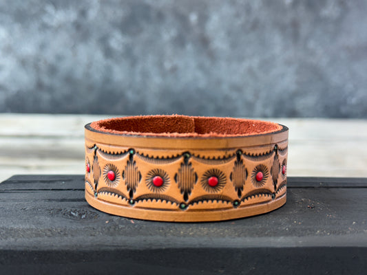 Hand Stamped Geometric Tribal Leather Cuff