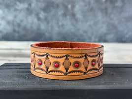 Hand Stamped Geometric Tribal Leather Cuff