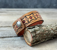 Hand Stamped Geometric Tribal Leather Cuff