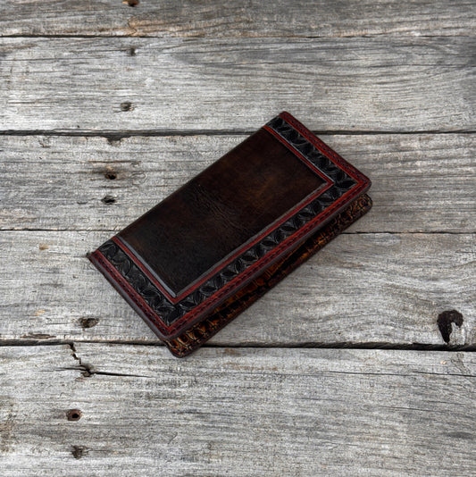 Show Brown Wavy Border Leather Checkbook Cover