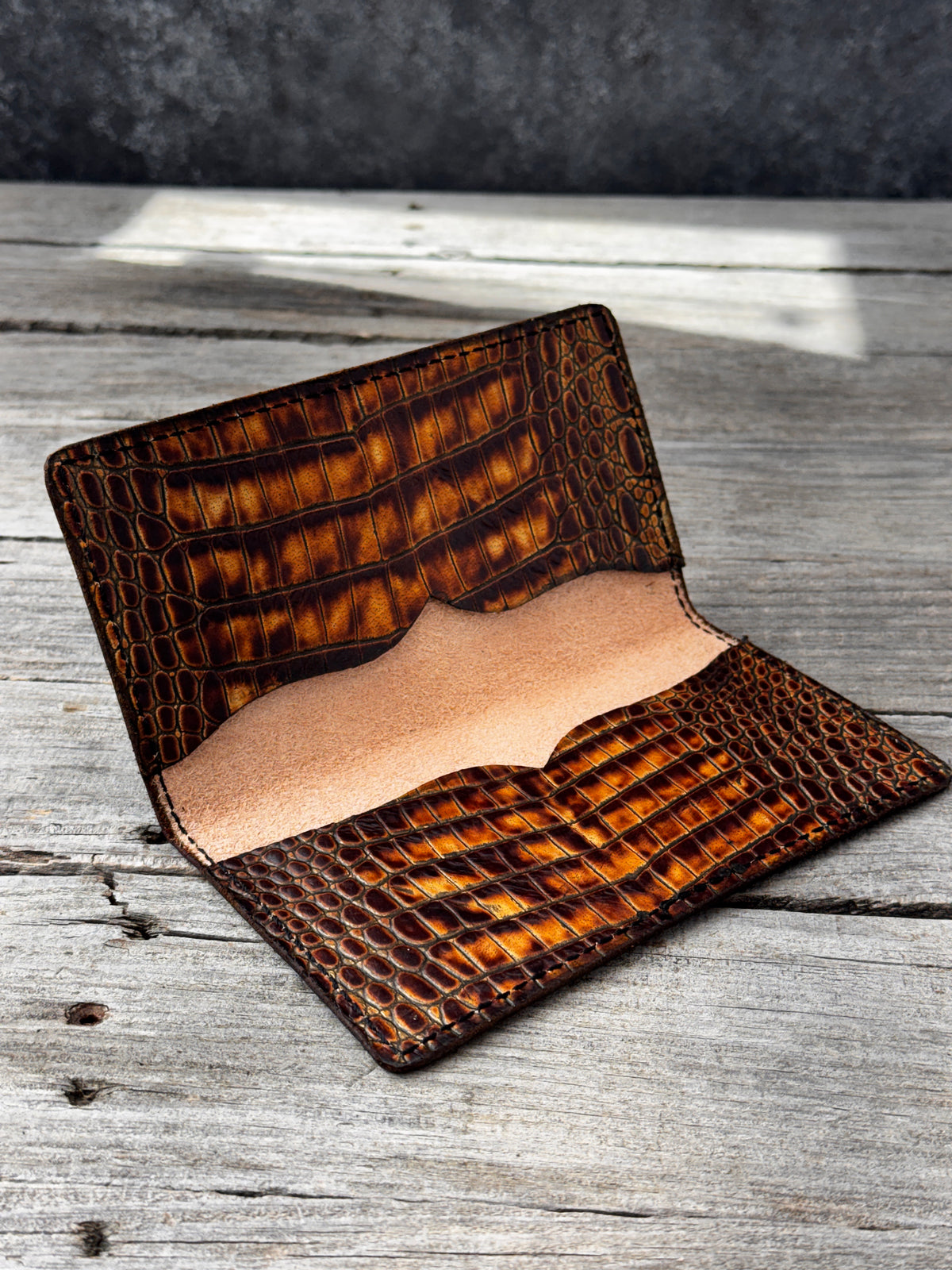 Show Brown Wavy Border Leather Checkbook Cover