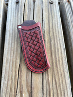 Leather Pocket Knife Sheath Hand Stamped Design