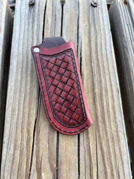 Leather Pocket Knife Sheath Hand Stamped Design