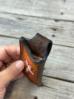 Hand Carved Cross Leather Knife Sheath | Vertical EDC Pocket Knife Sheath