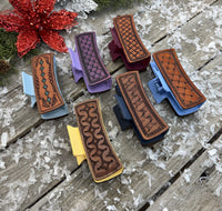 Hand Stamped Leather 4" Hair Claw Clip