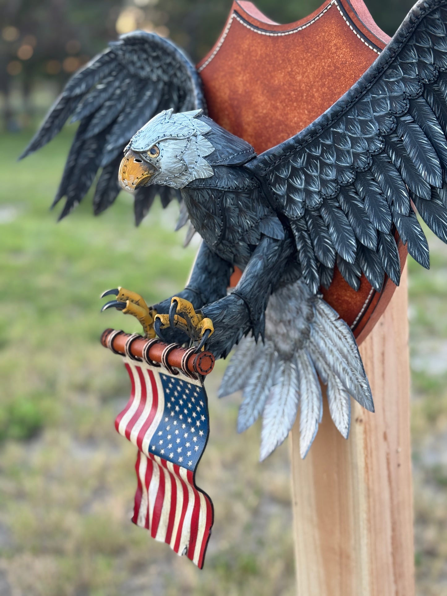 One-of-a-Kind Handmade Leather Bald Eagle Wall Sculpture | On Hold for Etsy Design Awards