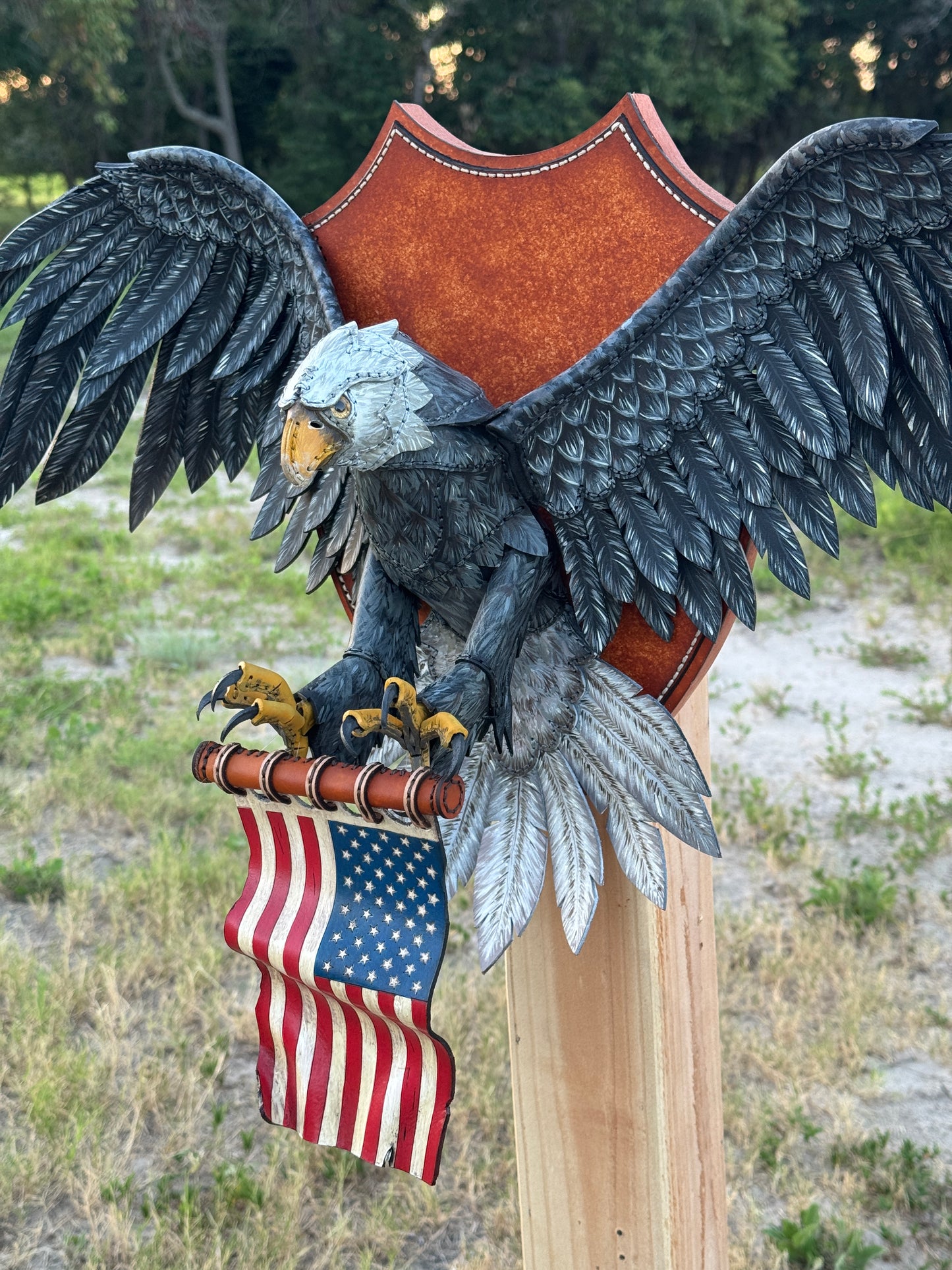 One-of-a-Kind Handmade Leather Bald Eagle Wall Sculpture | On Hold for Etsy Design Awards