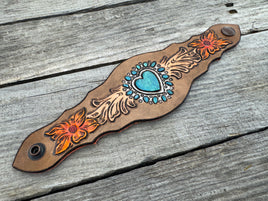 Painted Turquoise Heart Cuff Bracelet