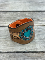 Painted Turquoise Heart Cuff Bracelet