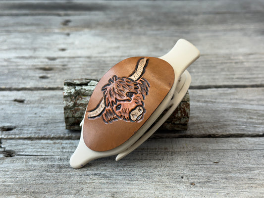 Hand Carved Leather French Concord Hair Clips