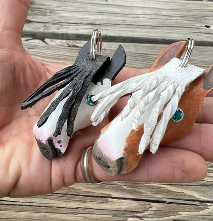 Hand painted Gypsy Vanner Horsehead Leather Keychain