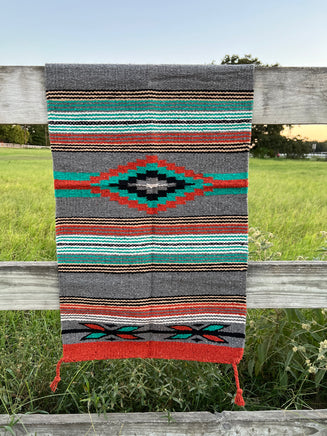 20" x 40" Orange and Gray Feather Saltillo Accent Rug