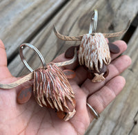 Hand Painted Highland Cow Leather Keychain