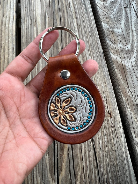 Custom Order Round Western Concho Stamped Leather Key Fob