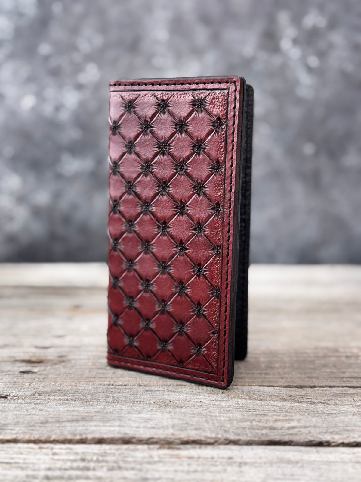 Hand Cut Crosshatch Leather Roper Wallet – Bordeaux
