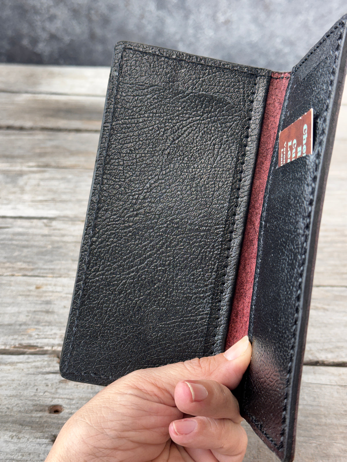 Hand Cut Crosshatch Leather Roper Wallet – Bordeaux