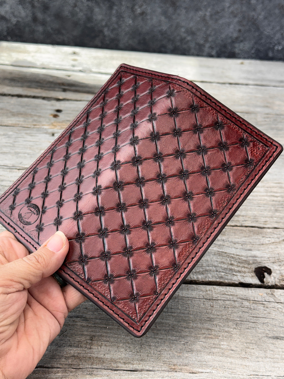 Hand Cut Crosshatch Leather Roper Wallet – Bordeaux