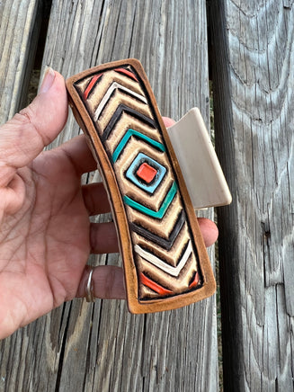 Custom Leather Aztec Lines Hair Claw Clip
