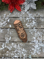 Leather Cast Iron Skillet Handle Cover – Floral & Scroll Design