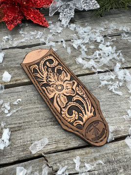 Leather Cast Iron Skillet Handle Cover – Floral & Scroll Design