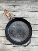 Leather Cast Iron Skillet Handle Cover – Floral & Scroll Design