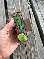 Custom Leather Hand Painted Cactus Hair Claw Clip