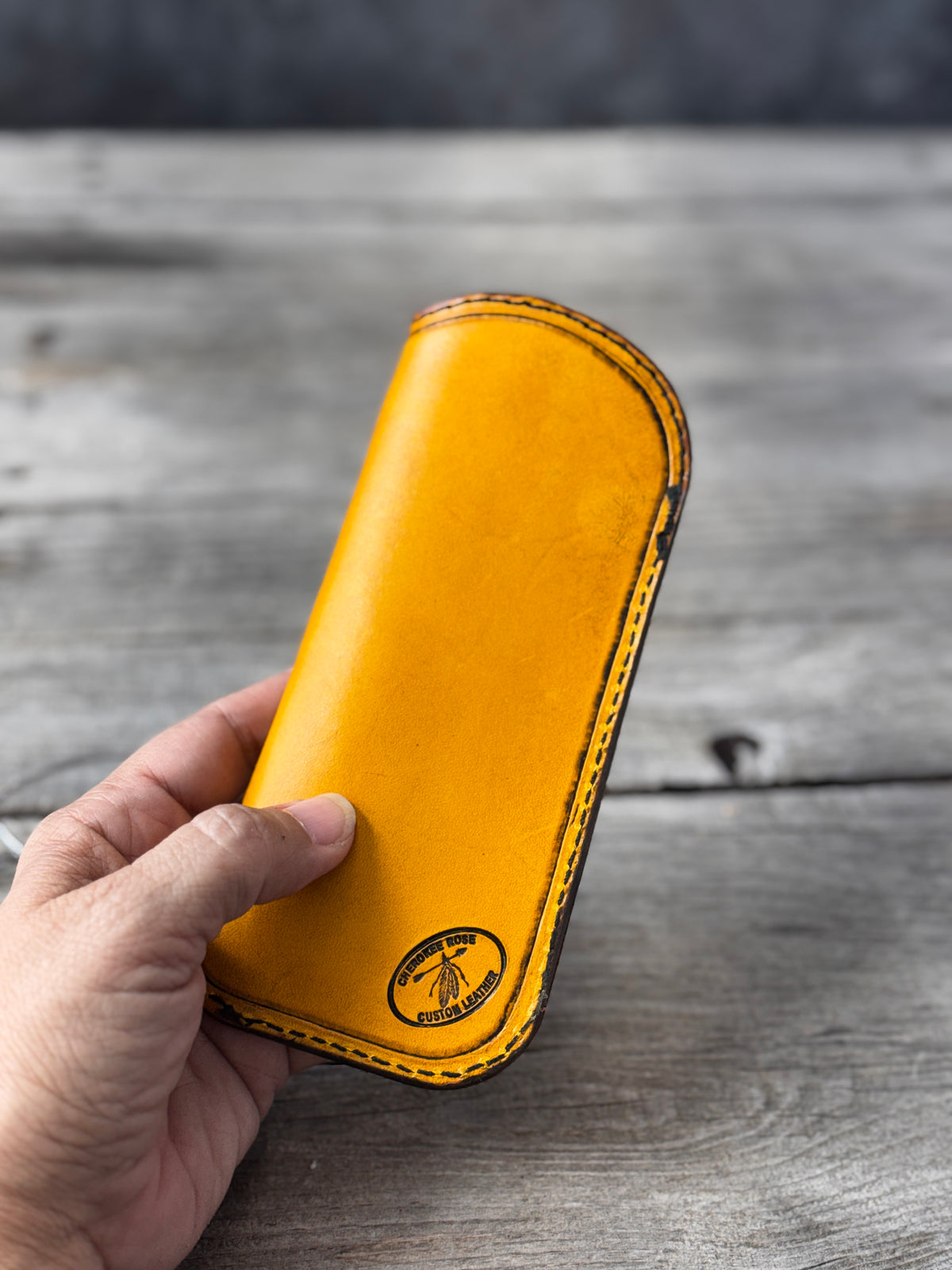 Yellow Honey Bee & Floral Leather Eyeglass Case
