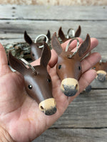 Hand Painted Longear Mule Head Leather Keychain