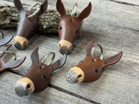 Hand Painted Longear Mule Head Leather Keychain