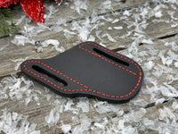 Black with Red Stitching Slanted Pancake Pocket Knife Sheath
