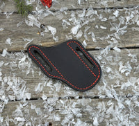 Black with Red Stitching Slanted Pancake Pocket Knife Sheath
