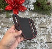 Black with Red Stitching Slanted Pancake Pocket Knife Sheath