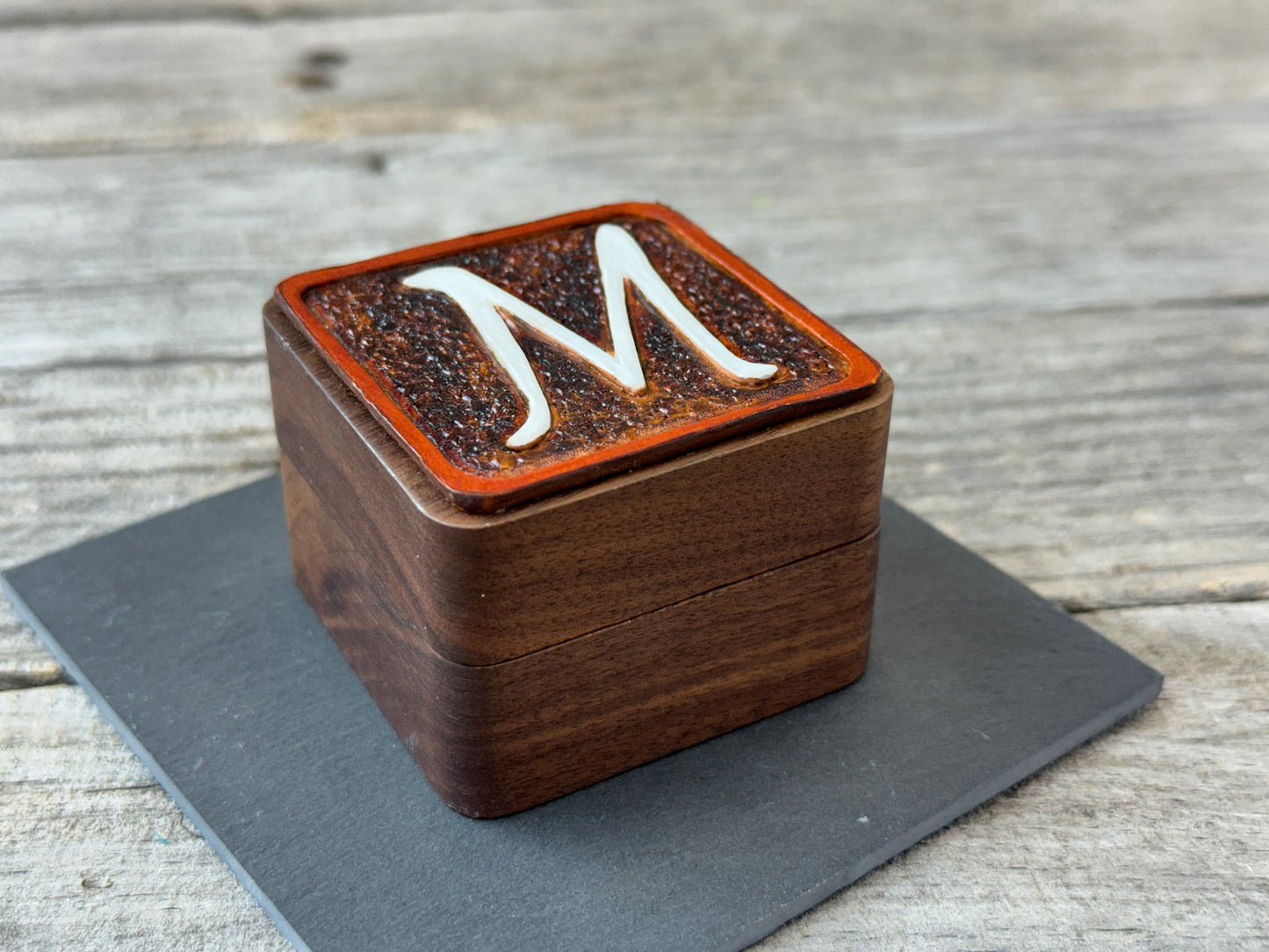 Custom Leather Wedding Ring Box | Personalized Initial Ring Bearer Box
