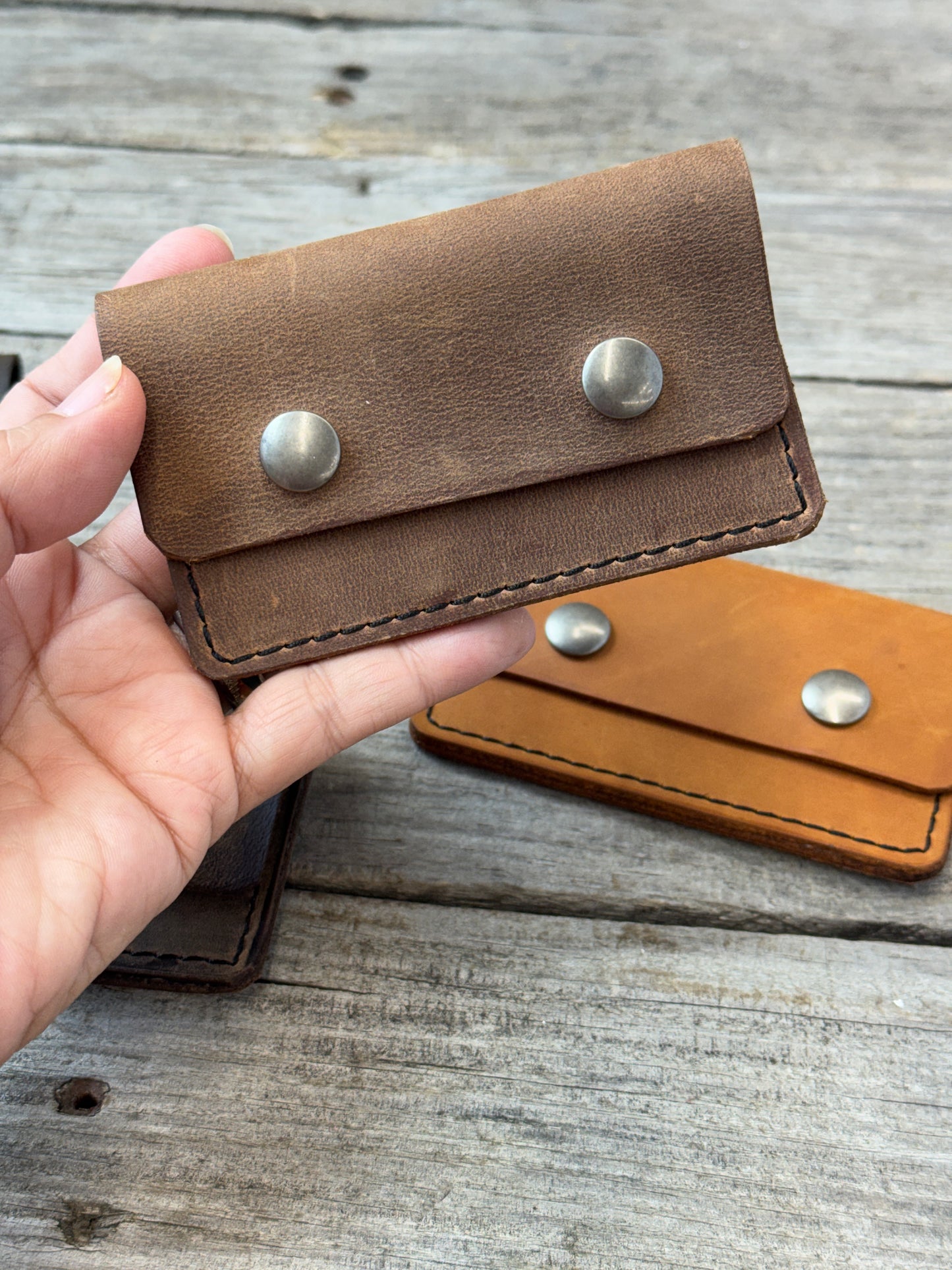 Oil-Tanned Leather Card Wallet Double Snap