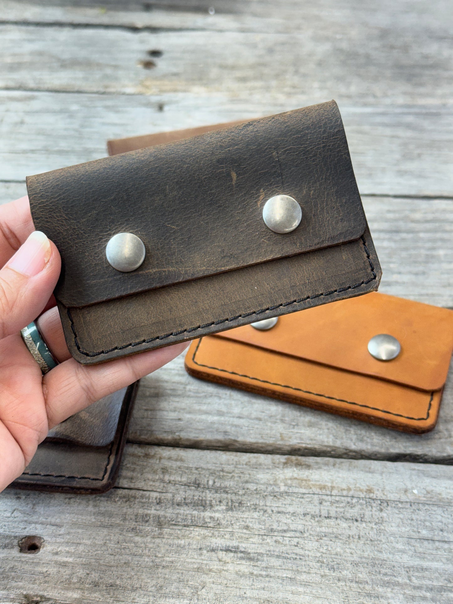 Oil-Tanned Leather Card Wallet Double Snap