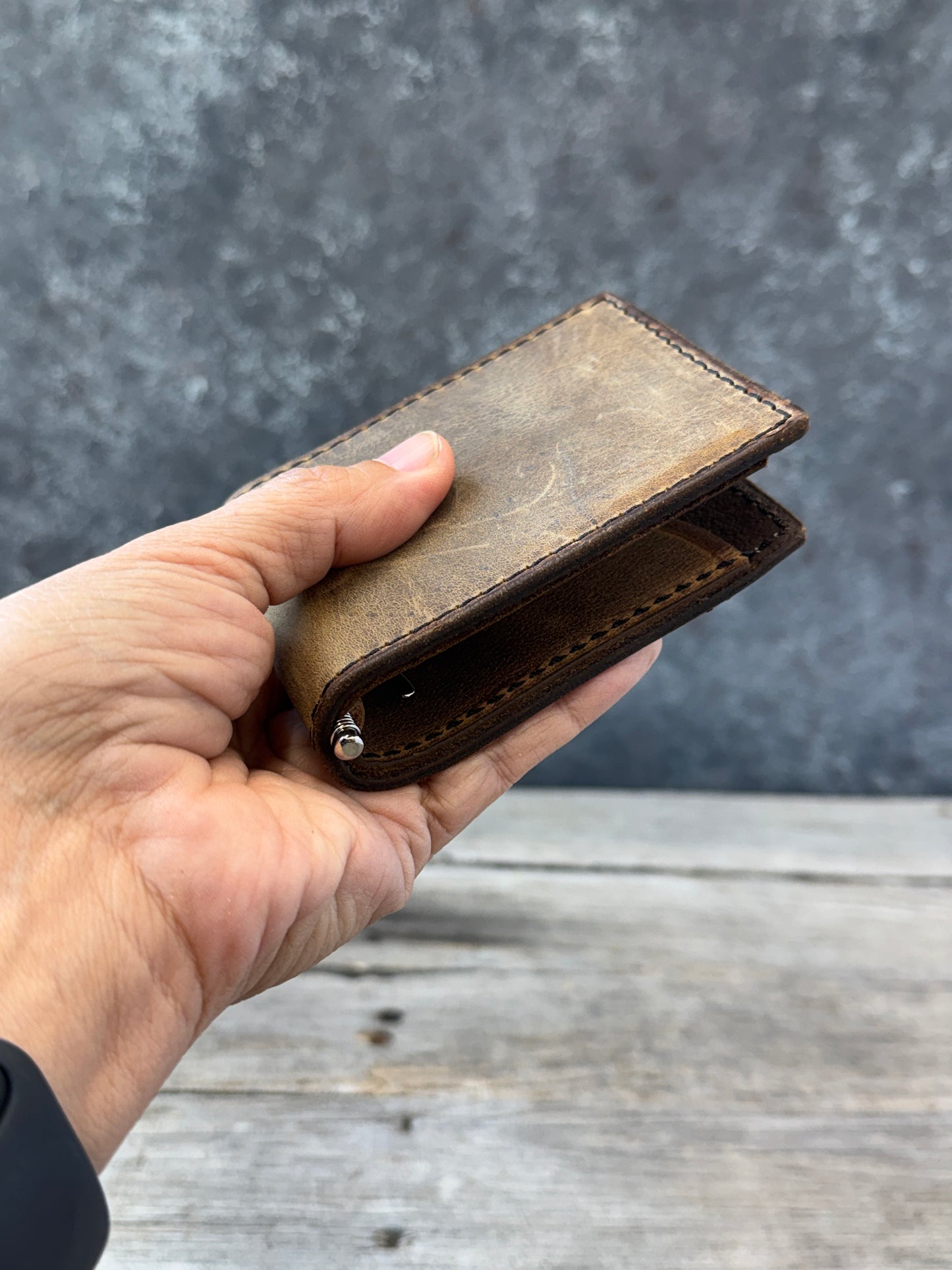 Rustic Brown Leather Money Clip Wallet | Slim Front Pocket Wallet