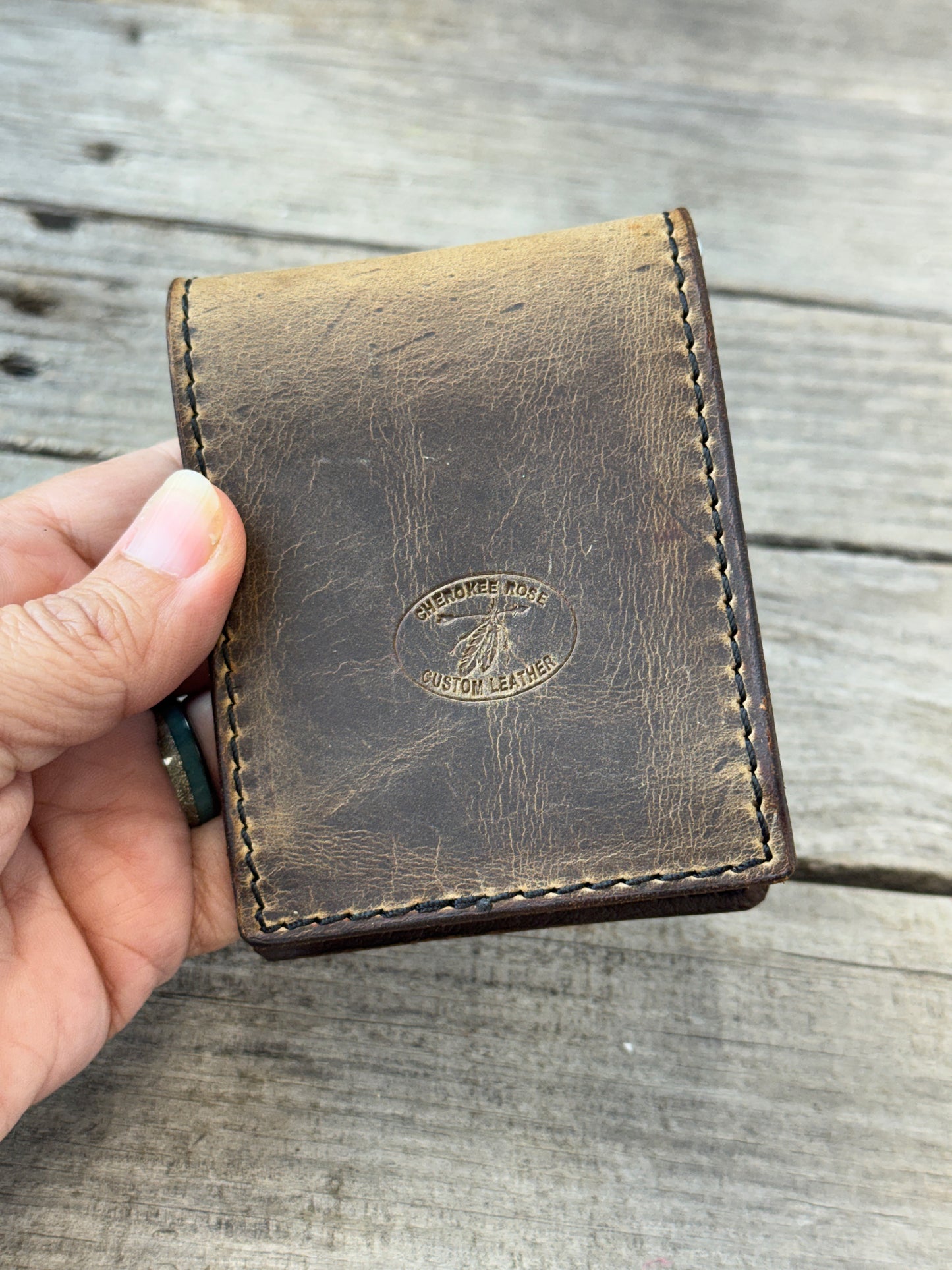Rustic Brown Leather Money Clip Wallet | Slim Front Pocket Wallet