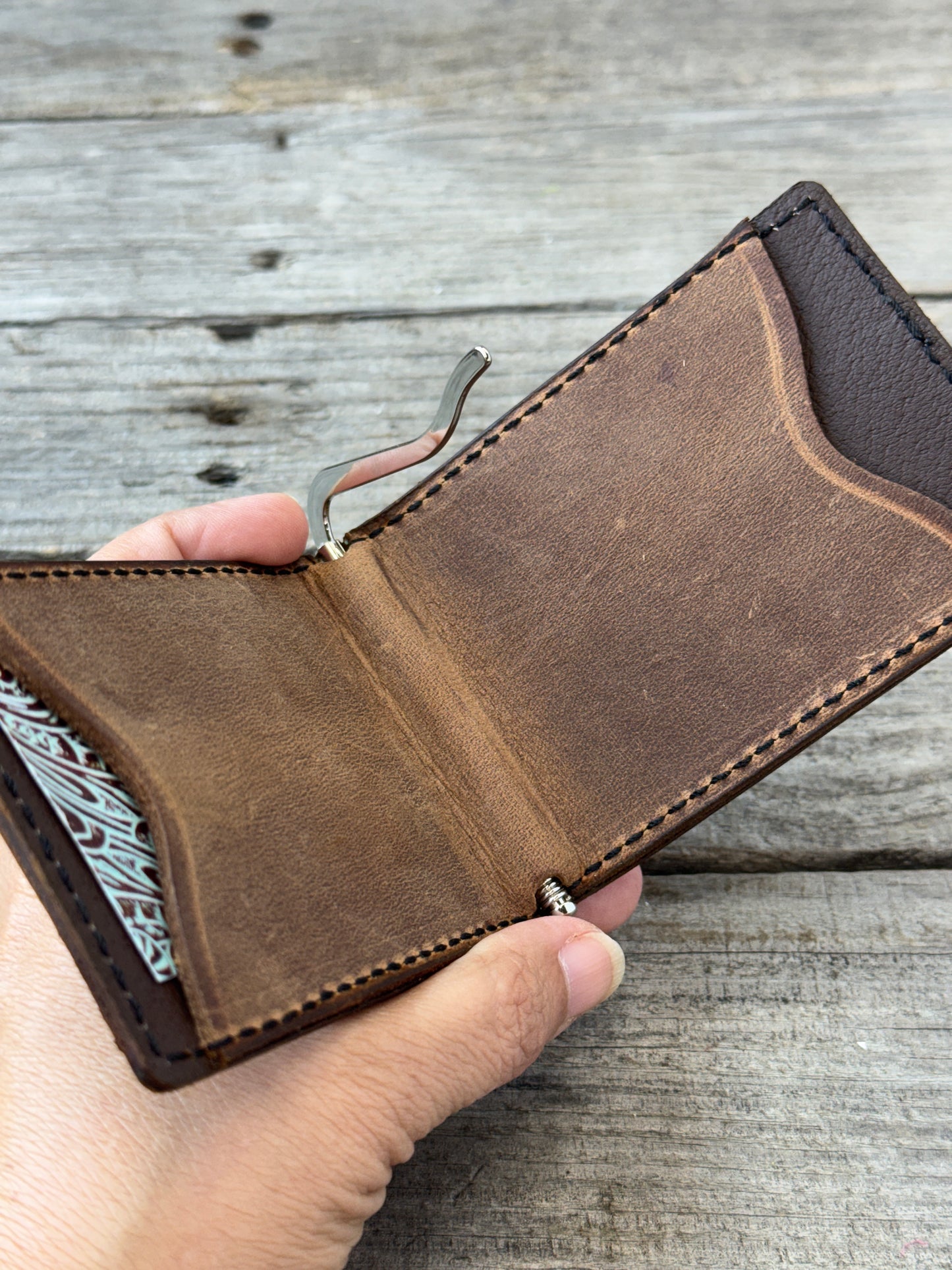 Rustic Brown Leather Money Clip Wallet | Slim Front Pocket Wallet