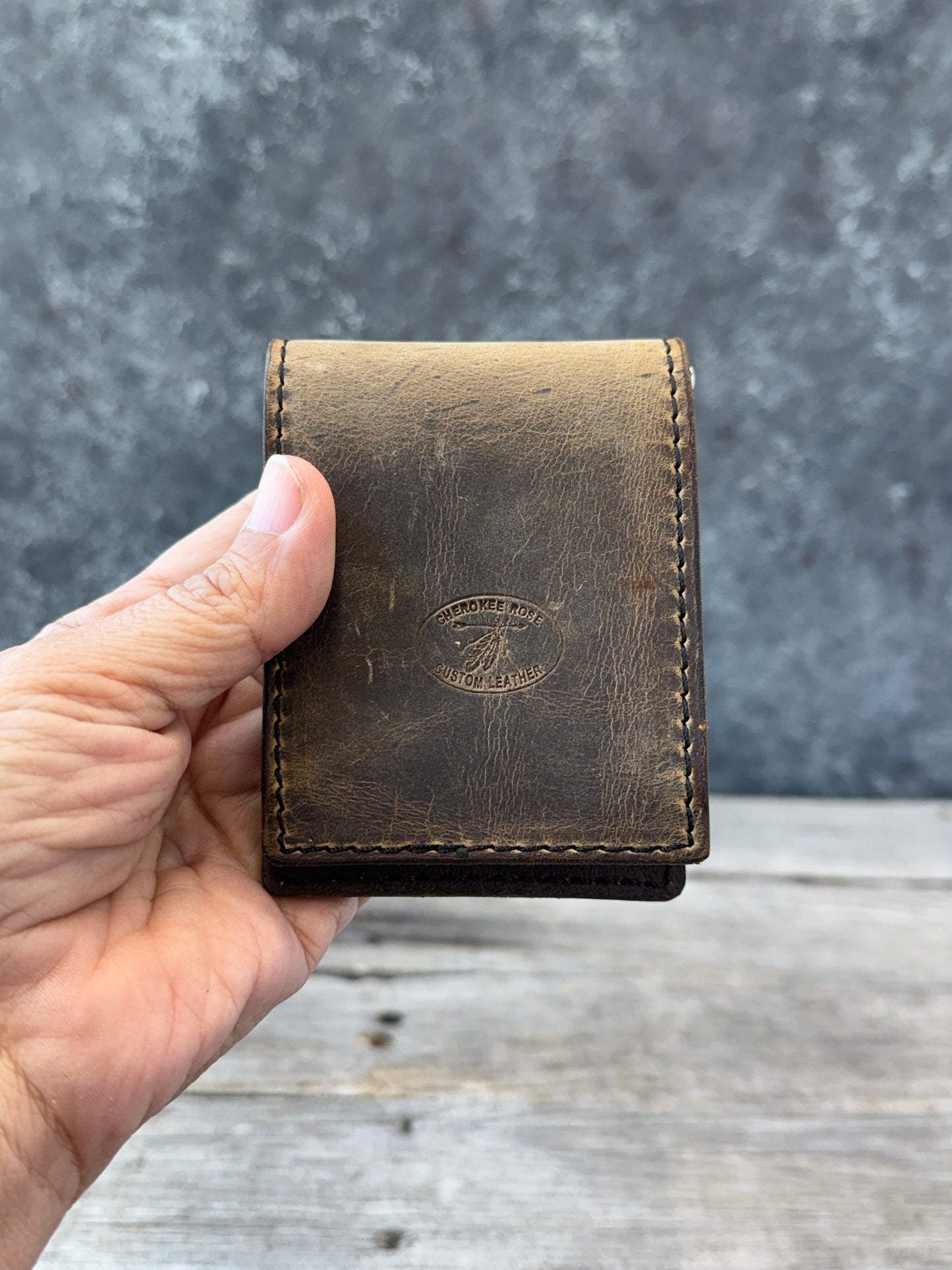 Rustic Brown Leather Money Clip Wallet | Slim Front Pocket Wallet