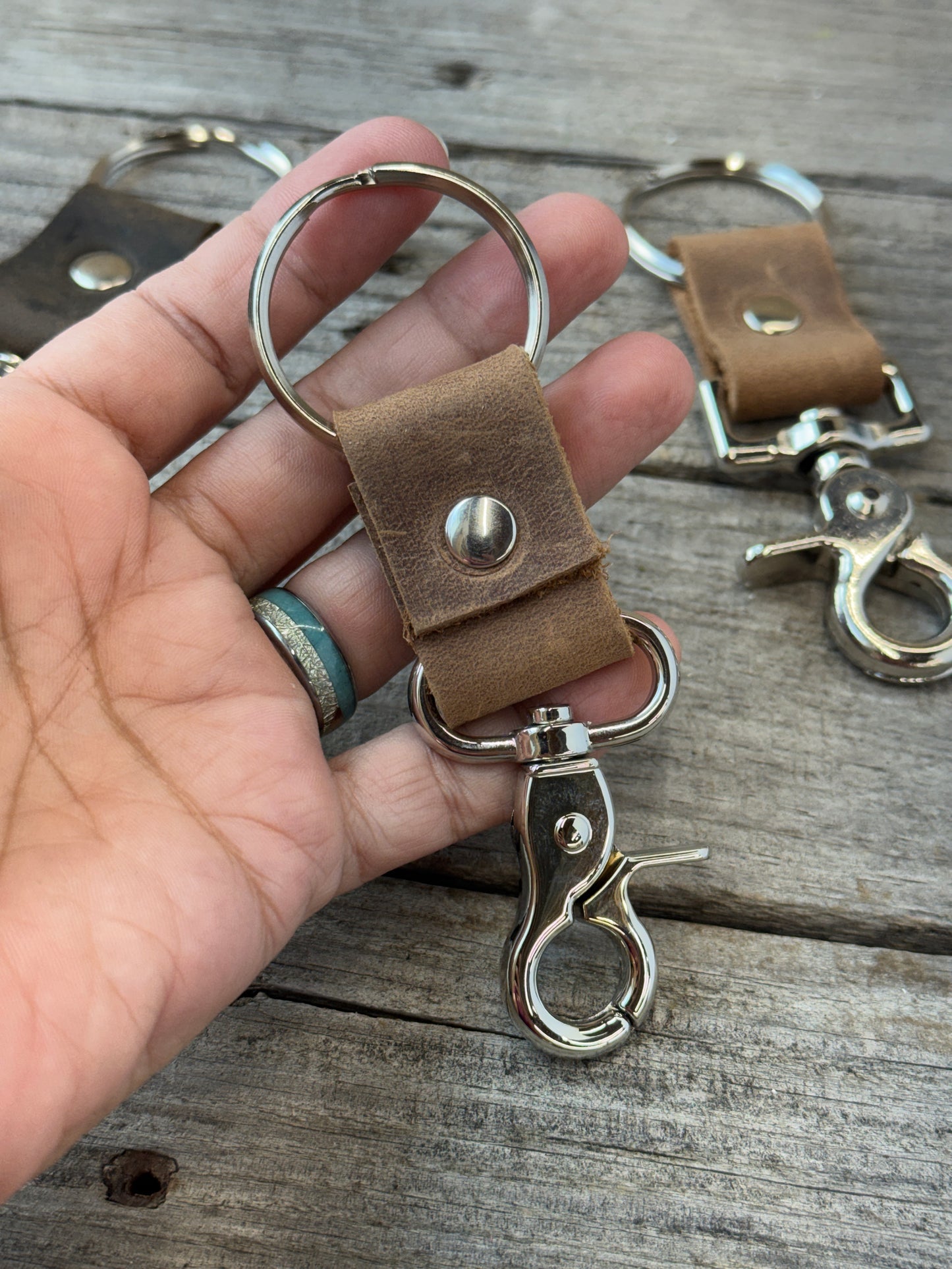 Leather Trigger Snap Keychain | Full Grain Leather Key Ring