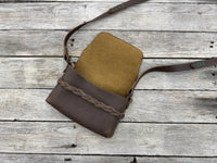 Minimalist Leather Crossbody Bag with Mystery Braid Closure – Handmade Rustic Brown Leather Purse