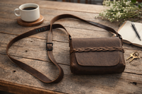 Minimalist Leather Crossbody Bag with Mystery Braid Closure – Handmade Rustic Brown Leather Purse