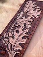 Hand Carved Oak Leaves Leather Show Stick Wrap