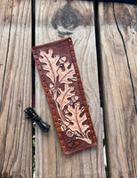 Hand Carved Oak Leaves Leather Show Stick Wrap