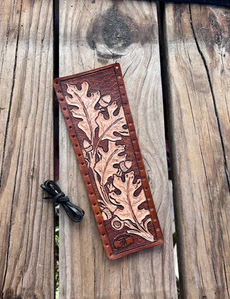 Hand Carved Oak Leaves Leather Show Stick Wrap