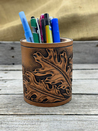rustic leather pen holder office desk organizer