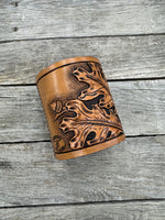 Oak Leaf Leather Desk Organizer – Handmade Pen Holder & Brush Holder