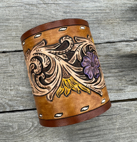 hand painted leather vanity organizer flowers